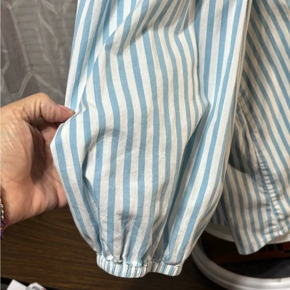 A New Day sz large Blue and White Striped button front 1/3 Blouse 26” L 22” p2p - Picture 8 of 8